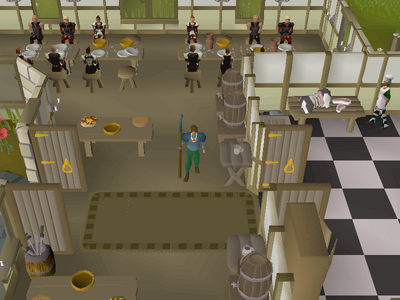 Salute in the centre of the mess hall. Beware of double agents! Equip a rune halberd, rune platebody and an amulet of strength..png